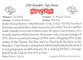 2000 Horse Star Breeders' Cup 1999 #NNO Cat Thief Back